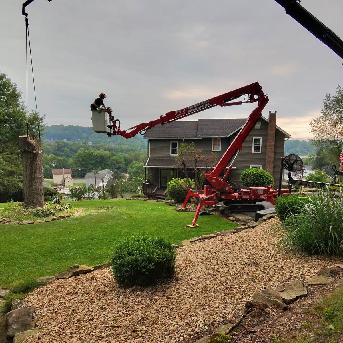 Spider lift and loader on a tree job