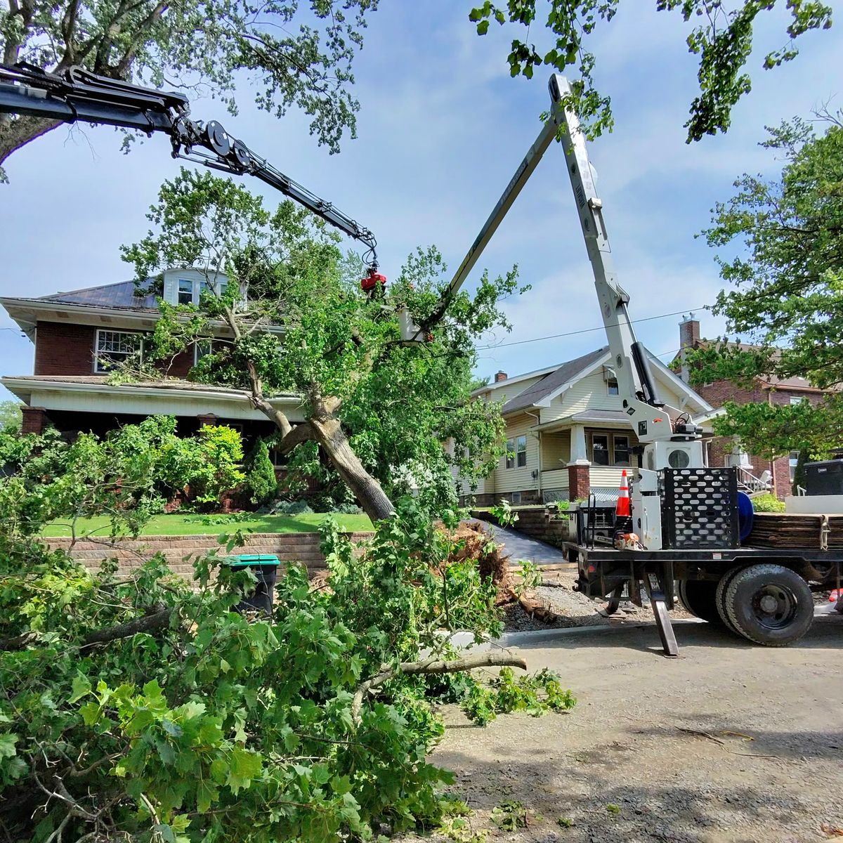 Crane working over a house